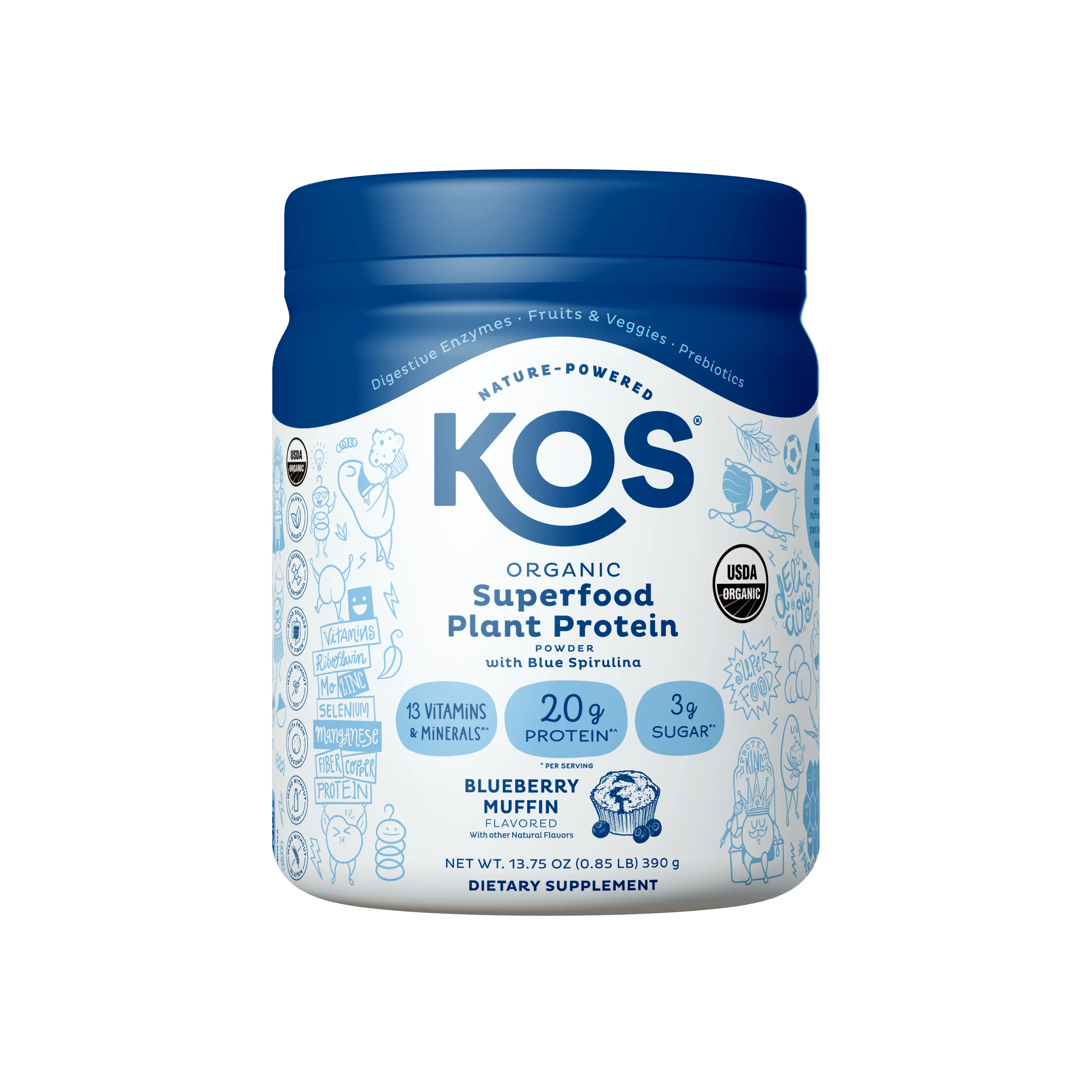 KOS Organic Plant Protein, Blueberry Muffin, 10 servings