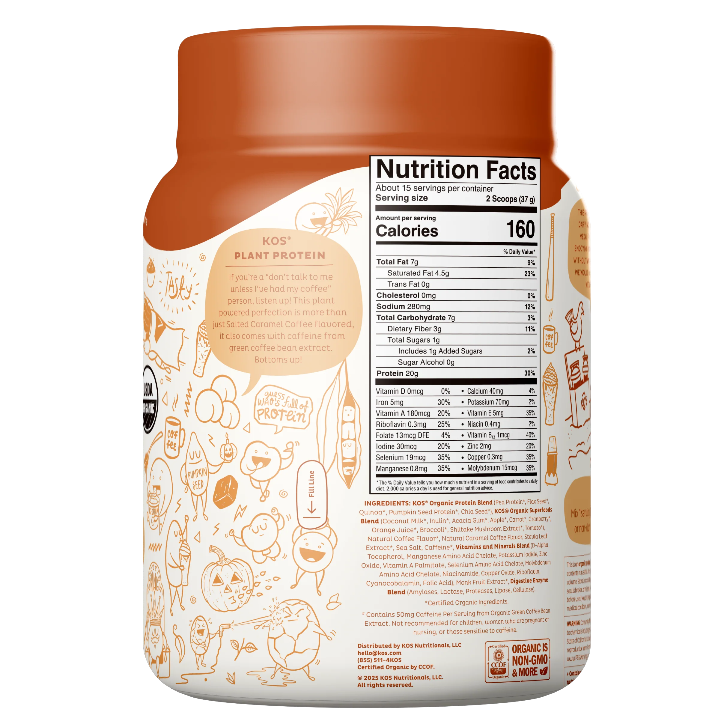 KOS Organic Plant Protein, Salted Caramel Coffee, 15 Servings - Image 2
