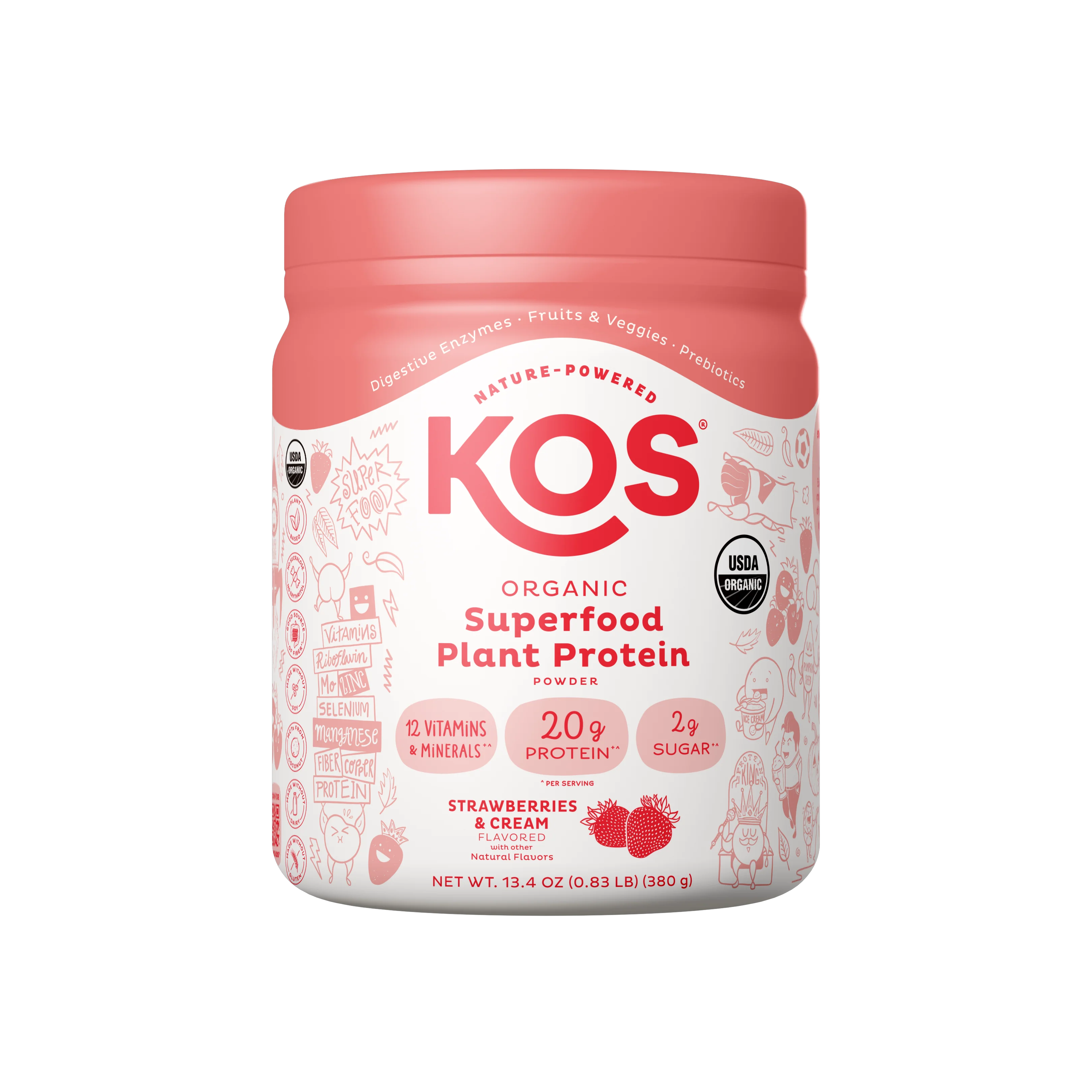 Organic Plant Based Protein Powder Strawberries & Cream Flavored, 10 Servings