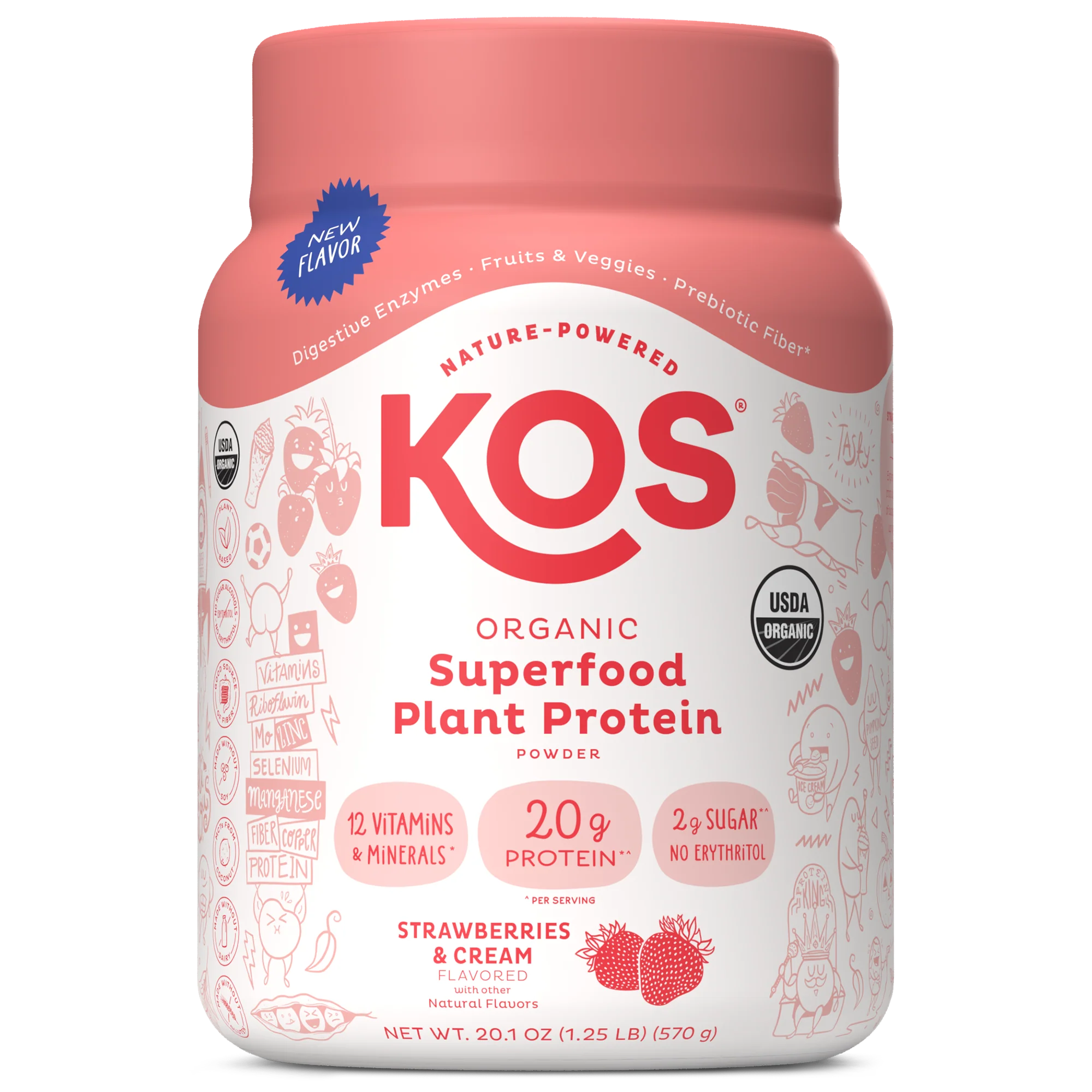 Organic Plant Based Protein Powder Strawberries & Cream Flavored, 15 Servings